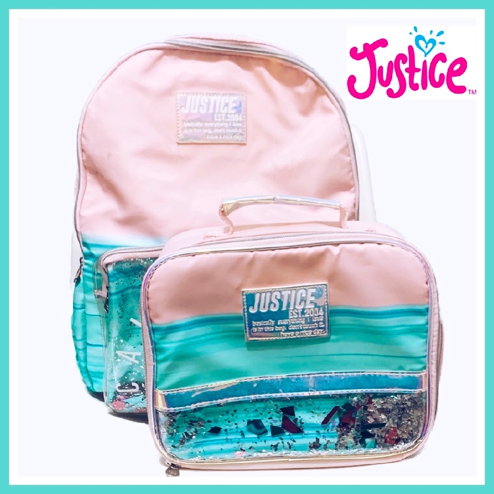 Justice Backpack & Lunchbox Lunch Bag Pink Aqua Girl - Picture 1 of 17